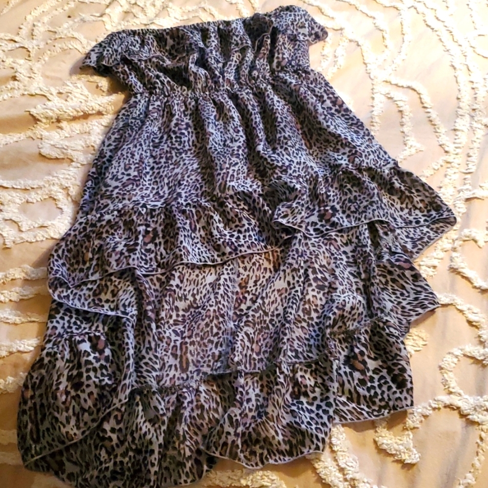 Cute high low ruffle leopard dress